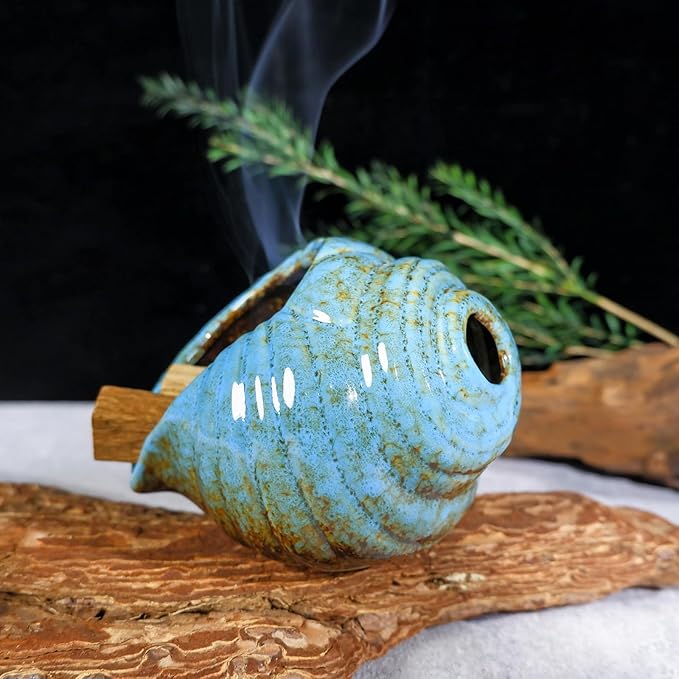Blue Conch Chiminea Palo Santo Burner - Ceramic Smudging Bowl、Incense Chimney,Works with Sage、Incense Cones,Energy Cleansing-Thoughtful Gifts for Meditation, Altar,Spa,Yoga, Aromatherapy - Bloomnest