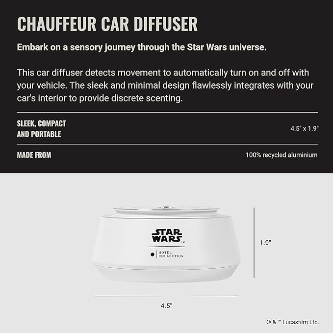 Hotel Collection | Star Wars ™ - Light Side Chauffeur Car Diffuser | Jedi| White Luxury Portable Essential Oil | Aromatherapy Oils Scent Car Diffuser | Auto On/Off Wireless Feature - Bloomnest