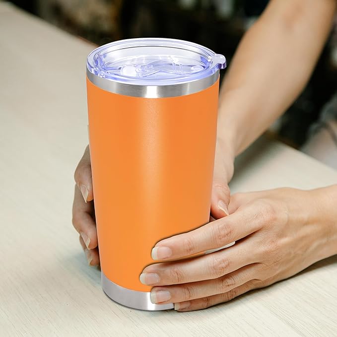20oz Tumbler Bulk Stainless Steel Tumbler Cup with Lid Vacuum Insulated Double Wall Travel Mug, Durable Powder Coated Travel Coffee Tumbler Mug for Hot & Cold Drinks, Orange,12 Pack