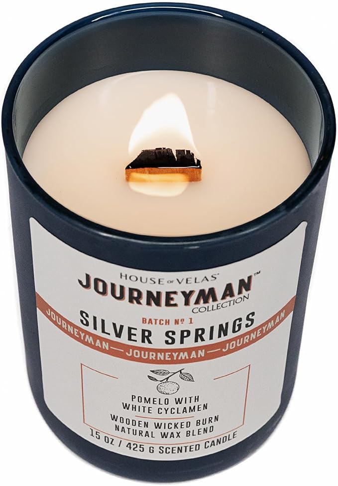 Journeyman Collection Candle, 15oz, Wooden Wick, Silver Springs, Large Painted Jar - Bloomnest