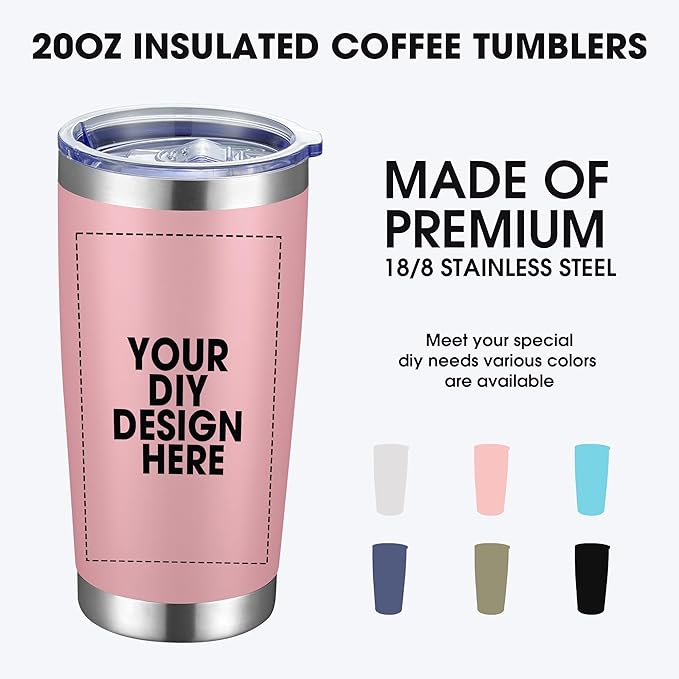 Personalized Custom Tumbler Print in USA 48 Pcs 20oz Stainless Steel Coffee Cup with Lid & Straw Double Wall Insulated Tumbler with Colorful Text Logo Photo - Bloomnest