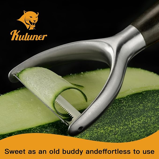 Serrated Blade Premium Y Type 304 Stainless Steel Multifunctional Kitchen Peeler Real Wood Handle Ultra Sharp Blade Vegetable Potato Apple（Agarwood） - Bloomnest
