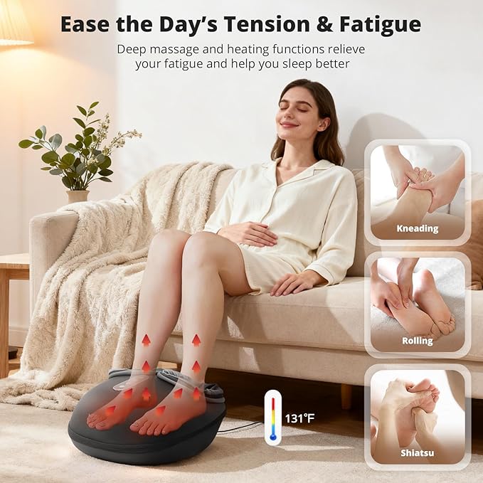 Medcursor Foot Massager Machine with Heat, Feet Massage Delivers Relief for Tired Muscles & Plantar, Deep Kneading Therapy, Multi-Level Settings for Home, Office Use, Size up to 11" - Bloomnest