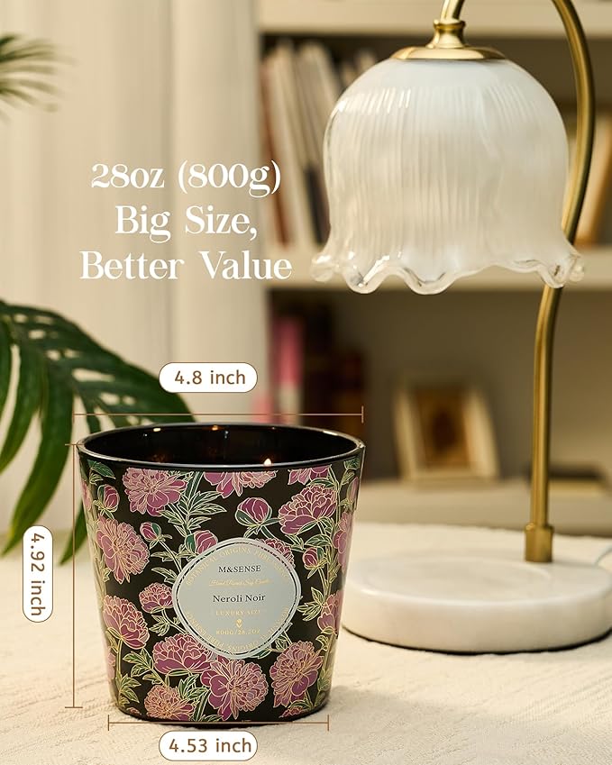 M&SENSE Neroli Noir Scented Candle, 28.2oz 3 Wick Natural Soy Wax Large Candles, Long Lasting Clean Slow Burning No Toxic Décor for Home Relaxation, Romantic Dates & Gift-Giving - Bloomnest