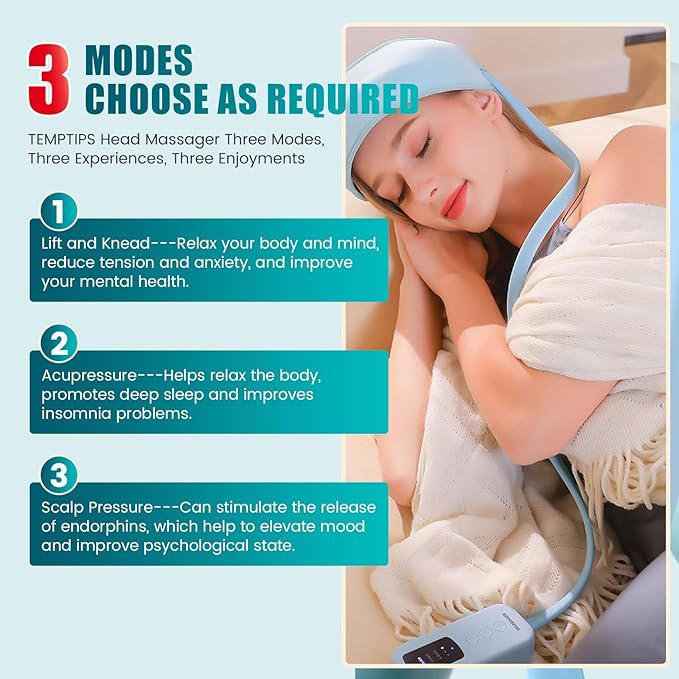Head Massager Scalp,Rechargeable Massager for Head,Portable Electric Percussion for Deep Relaxation & Stress Relief,Great Gift for Mom and Grandma TEMPTIP