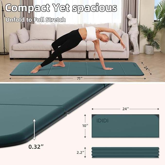 Foldable Yoga Mat Extra Thick 0.32 Inches Eco-Friendly POE Material, Non-Slip Design Fitness Mats, Multi-Purpose Workout Mats For Studio or Home Use (71 x 24 x 0.32 inches） - Bloomnest