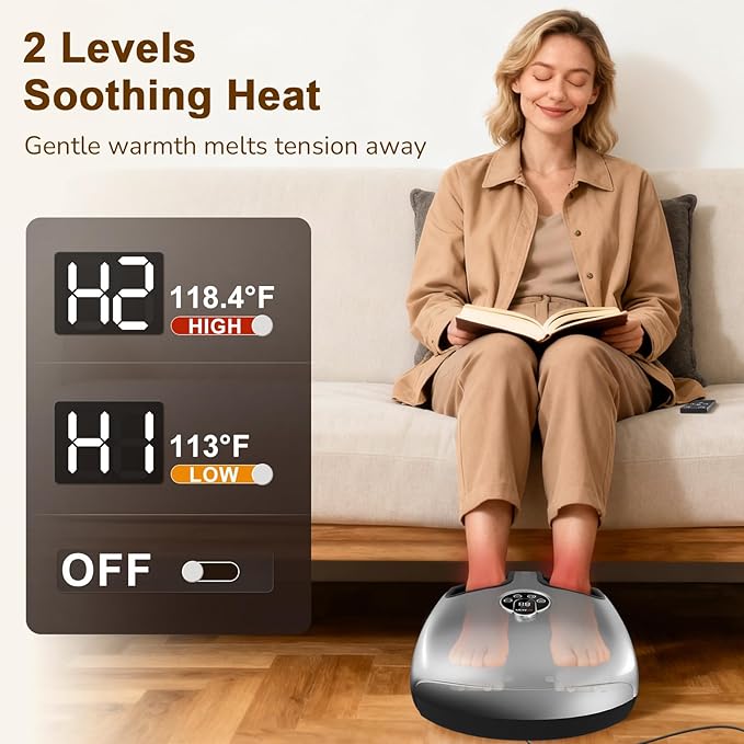 Shiatsu Foot Massager Machine with Heat : Deep Kneading Foot Massager with Vibration & Compression for Plantar Fasciitis & Neuropathy - for Women & Men,Relax for Home Office Use (Silver) - Bloomnest