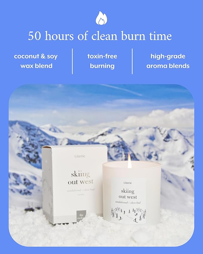 Literie NYC Inspired Scented Candle: Skiing Out West - Sandalwood & Clove Bud Scent, 9oz, 50 Hour Burn, Vegan Soy & Coconut Blend Candle for Home Decor, Gift for Women & Men - Bloomnest