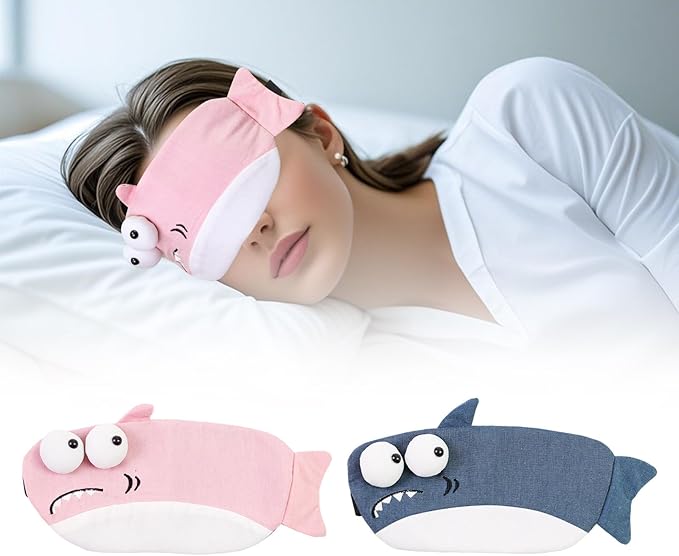 Cute Sleeping Mask, Shark Soft Fabric Sleep Mask Funny Cartoon Blindfold Novelty Eye Cover Eyeshade Shade for Women Kids Girls and Adult Travel (Pink+Blue Shark) - Bloomnest