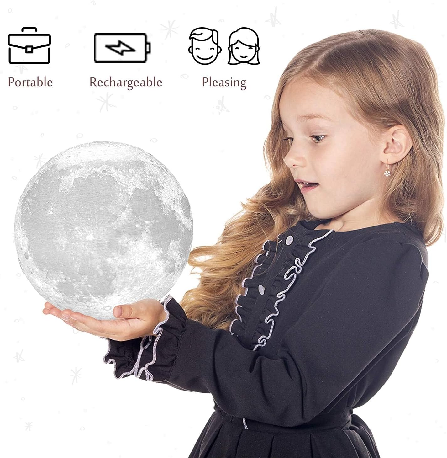 PRUGNA Moon Lamp, 1200mAh Ultra-Long Endurance Night Light, 7.1" 16 Colors LED Moon Light, Remote&Touch Control Room Decor Lamps for Kids Women Gift