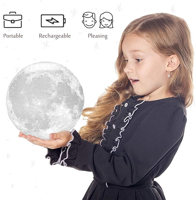 PRUGNA Moon Lamp, 1200mAh Ultra-Long Endurance Night Light, 7.1" 16 Colors LED Moon Light, Remote&Touch Control Room Decor Lamps for Kids Women Gift - Bloomnest