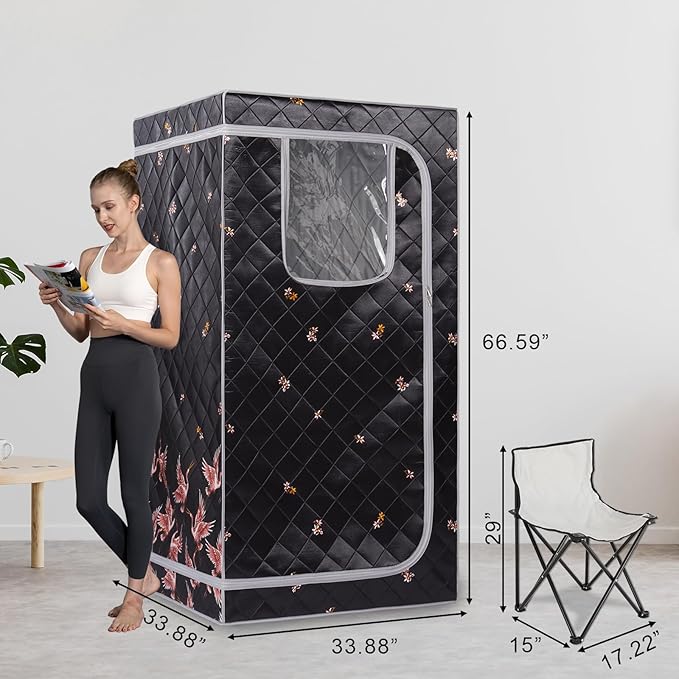 Smartmak Portable Far Infrared Sauna, Full Size Indoor Sauna Tent, Personal Infrared Sauna Spa for Home, with Heated Footpad and Reinforced Chair (Gray, 33.88" x 33.88" x 66.59") Smartmak