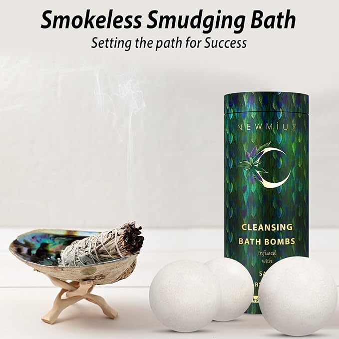 Sage Bath Bombs Spiritual Bath Energy Clearing Protection Shielding Smokeless Smudging Sage Rosemary and Spearmint Relaxation Stress Relief Spa Gift - Bloomnest