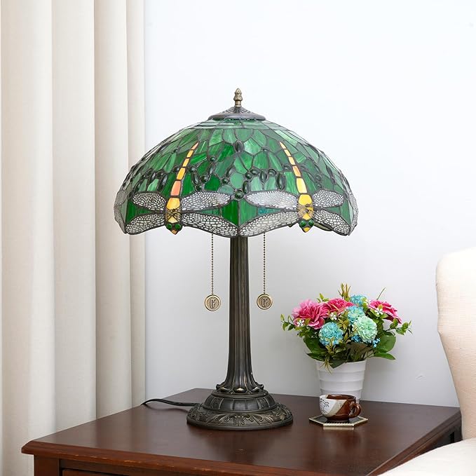 Tiffany Lamp Stained Glass lamp 16 inches Bedside Table Lamps for Living Room Bedroom Dorm Kitchen Home Decor Festival Birthday Gift,Dragonfly - Bloomnest