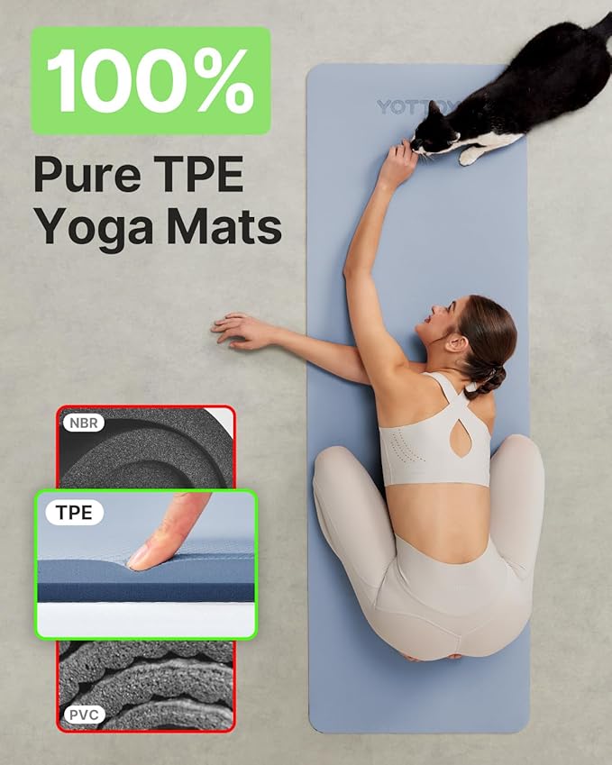 Yoga Mat,Non-Slip TPE Exercise Mat(1/4 Inch) for Pilates, Fitness & Barefoot Workouts, Home Gym Studio with Strap & Bag - Bloomnest