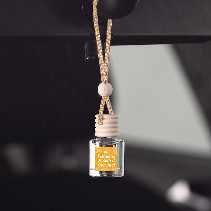 C&E Craft Co Hanging Car Air Freshener Diffuser 2 Pack, Long Lasting Fragrance Oil Car Freshener, Glass Bottle Auto Air Freshener, Made in USA (Pistachio & Salted Caramel) - Bloomnest