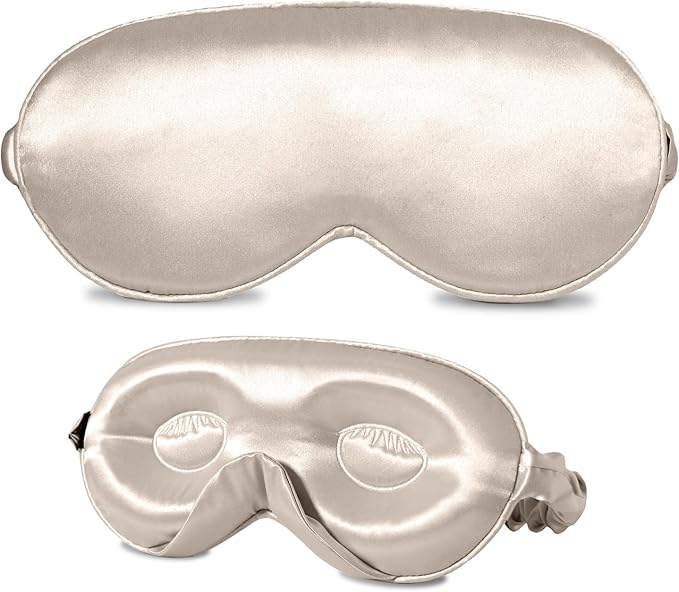 ZIMASILK Adjustable 22 Momme 100% Mulberry Silk Sleep Mask, Upgraded 3D Contoured Cup Eye Mask for Sleeping, Super Soft & Breathable Blindfold, Blackout for Deep Sleeping (Beige) - Bloomnest