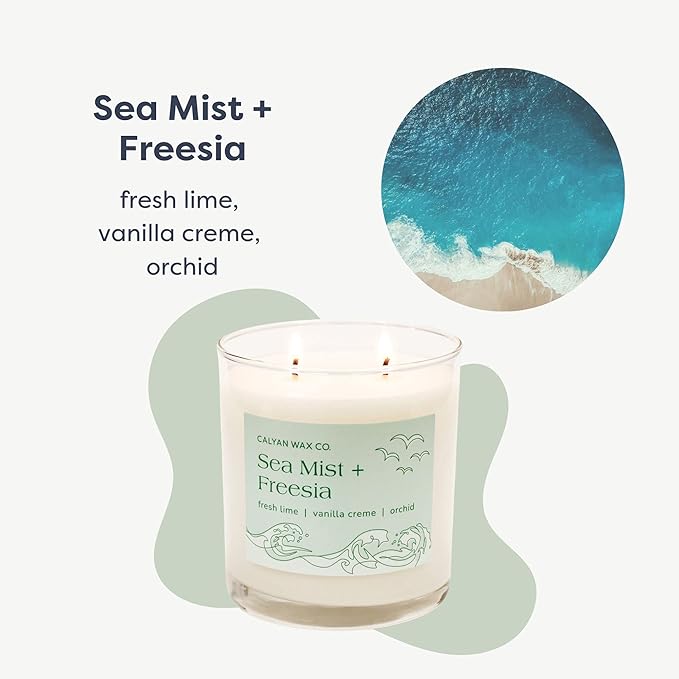 Calyan Wax Co. 2 Wick Candle, Sea Mist + Freesia Scented Candle, 37 Hour Burn Time, Aromatherapy Soy Candles, Non Toxic & Vegan Soy Wax, Glass Tumbler Scented Candles, 12.5oz - Bloomnest