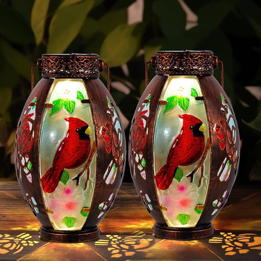Starsoul 2 PC Cardinal Outdoor Solar Lantern Cardinal Solar Light Waterproof Tabletop Lamp with Hollowed-Out Design for Yard Patio Garden Pathway - Bloomnest