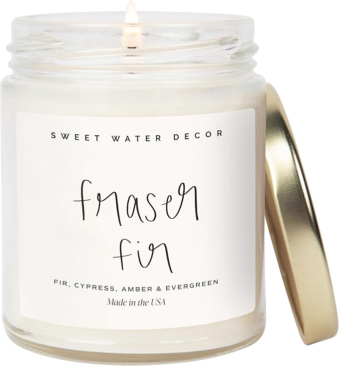 Sweet Water Decor Fraser Fir Candle - Evergreen, Cedar, Winter Holiday Scented Soy Christmas Candles for Home - 9oz Clear Jar, 40 Hour Burn Time, Made in The USA - Bloomnest