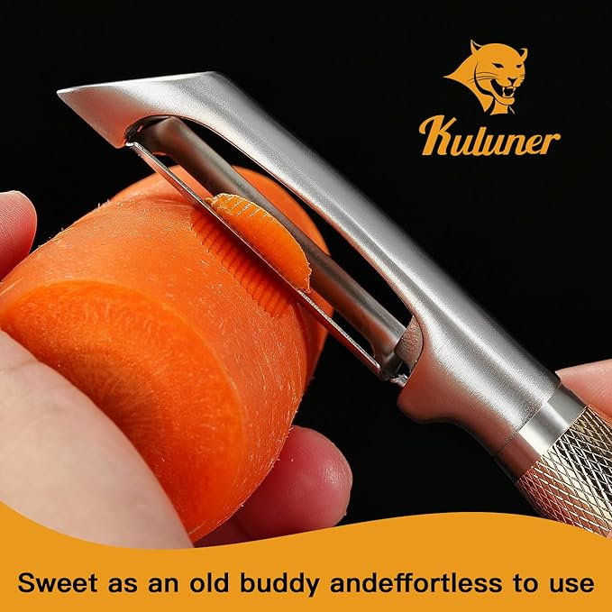 KULUNER Luxury I-Type Vegetable Peeler – 24K Gold Plated Handle, 304 Stainless Steel Ultra Sharp Blade, Ideal for Potatoes, Apples, and Other Fruits & Vegetables - Bloomnest