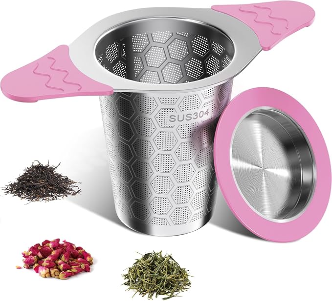 Tea Infuser for Loose Leaf Tea,18/8 Stainless Steel Tea Infuser with Heat Proof Silicone Handles,Extra Fine Mesh Tea Strainers Filter Fine Tea Leaves Effectively,Fits TeaPots/Mugs-Pink - Bloomnest