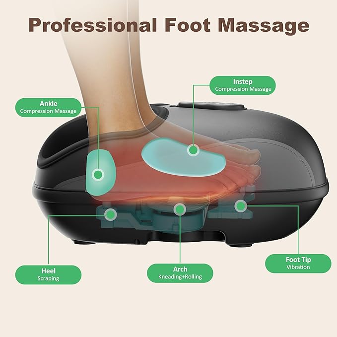 Shiatsu Foot Massager, Electric Foot Massager Machine with Heat, Deep Kneading, Compression, Vibration, Remote Control, Feet Massager for Neuropathy, Plantar Fasciitis, Size 13 - Bloomnest
