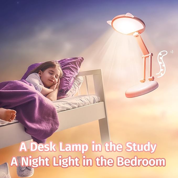 One Fire Cute Desk Lamp Pink Dorm Lamps for College Girls Foldable Portable Rechargeable Dimmable Cute Cat Lamp Kawaii Room Decor,College Dorm Decor for Girls Pink Classroom Essentials - Bloomnest