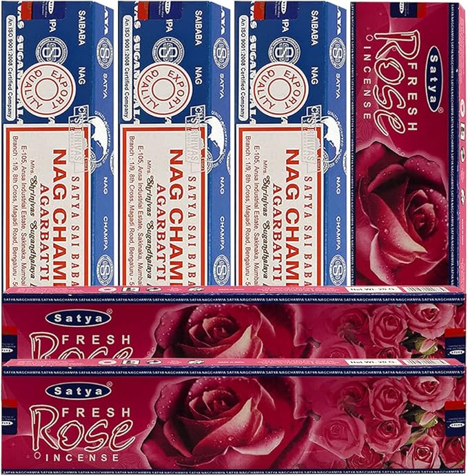 Nag Champa Rose Incense Sticks & Holder Bundle Variety Pack from House of Satya Incense Sticks and Trumiri TRUMIRI