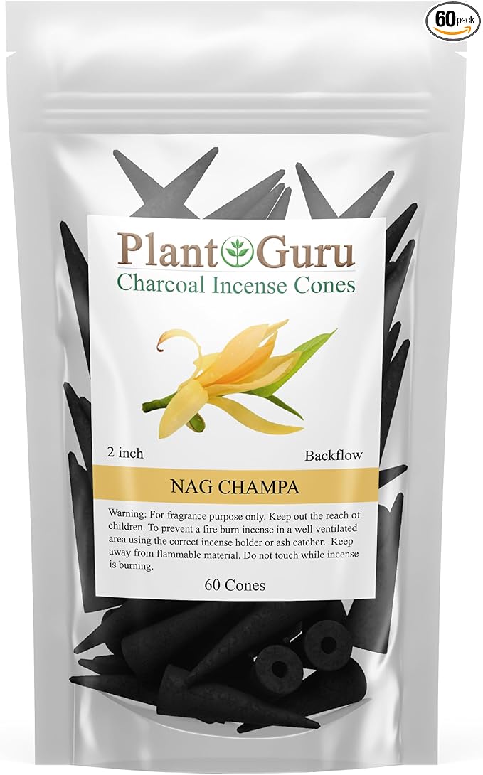 Nag Champa Charcoal Incense Cones 2" BACKFLOW - 60 Pack Bulk - Natural Scented Cones Handmade Hand Dipped - Bloomnest