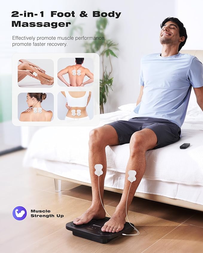 KINGJOY Foot Massager for Neuropathy, Rechargeable EMS TENS Foot Stimulator with 10 Modes 20 Intensities for Circulation Plantar Fasciitis & Swelling Pain Relief, Gifts for Women Men-Black - Bloomnest