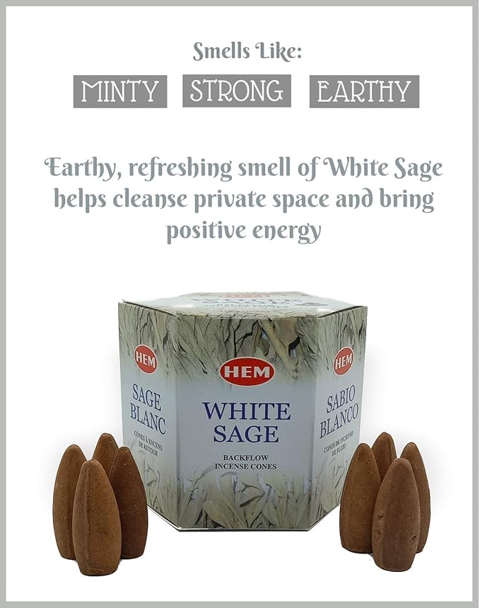 Hem Backflow Incense Cones for Waterfall (3 Types, 120 Cones) - Palo Santo, White Sage & Sandalwood | Strong Heavenly Scent With Thick White Fountain