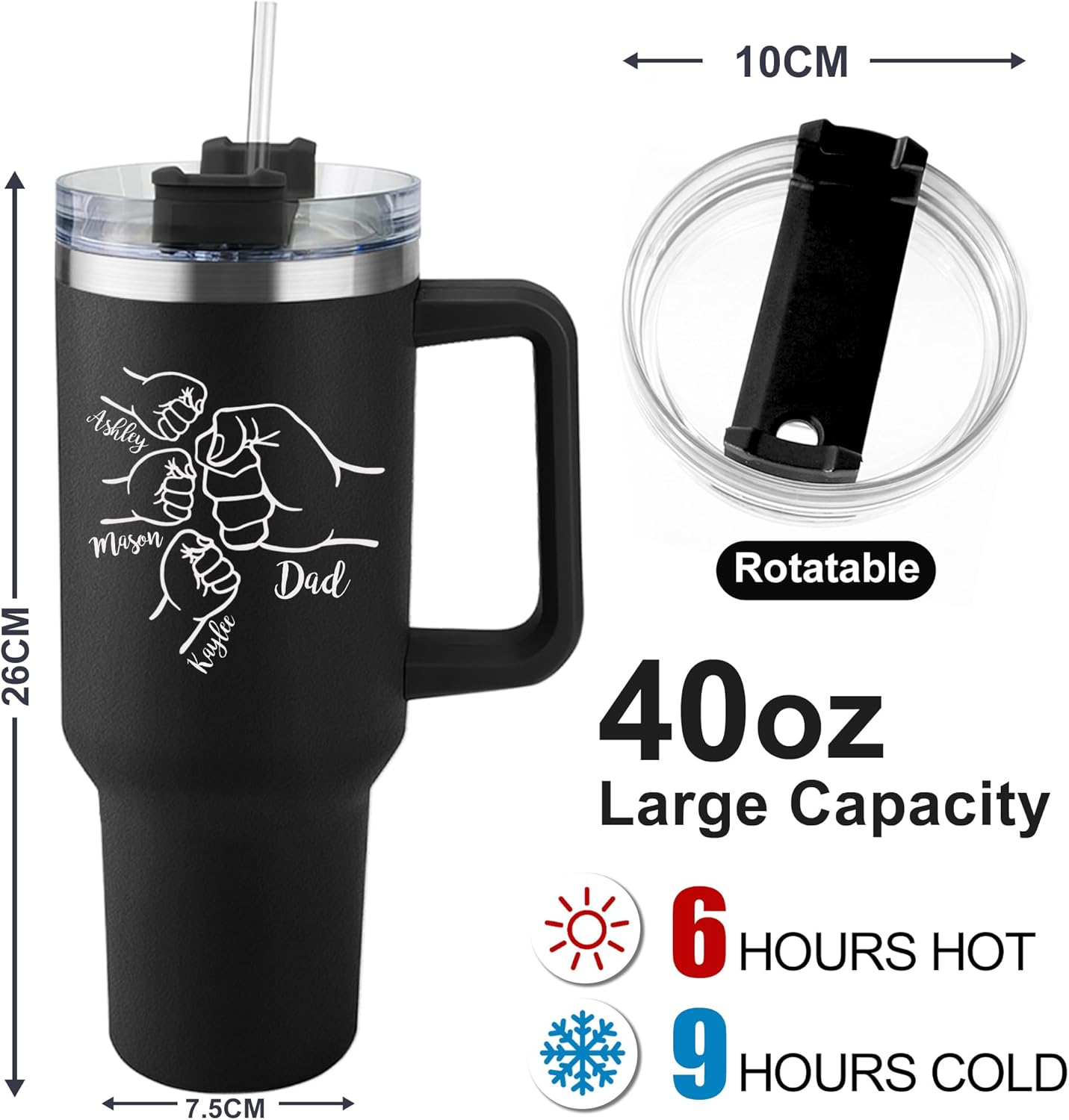 ThermoThrill Ships Next Day, Personalized Fathers Day Tumbler Gifts Custom 40 Oz Tumbler with Handle Stainless Steel Mug Dad Gift for Men