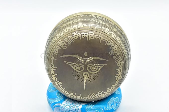 5 Inch Fine Etching Handmade Singing Bowl Yoga Meditation, with cushions and Mallet, Real Sandmade Singing Bowl from Nepal, healing bowls - Bloomnest