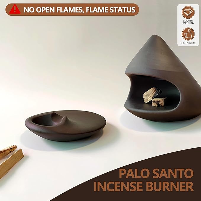 Set of 2 Ceramic Incense Burner Palo Santo Holder for Burning Sage Sticks Burning Bowl for Women Meditation Spiritual Decor(Brownness)