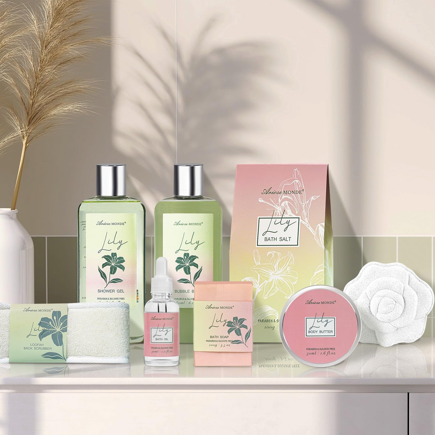 Spa Gift Baskets for Women Bath and Body Gift Set, 9pcs Spa Gifts for Women, Lily Bath Gift Set with Bubble Bath, Body Lotion, Christmas Gifts for Her Relaxing Bath Sets