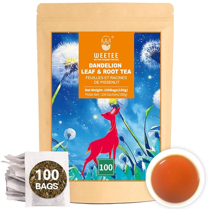 WT WEETEE Dandelion Leaf & Root Tea Bags, 100% Pure Dandelion Leaf and Roasted Dandelion Root Blend, Natural Caffeine-free Herbal Tea 2g x 100 Counts - Bloomnest