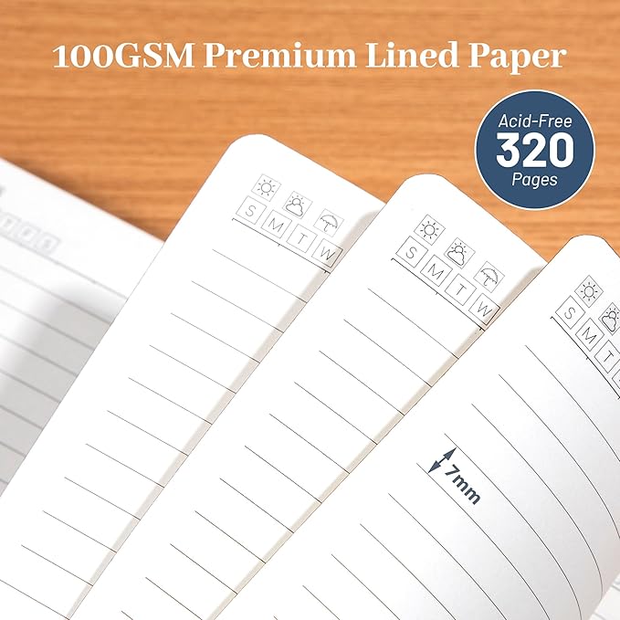 CAGIE Leather Lined Journal Notebook for Men & Women, Debossed Cross, 320 Pages 100 GSM Thick Paper, A5 Hardcover Journaling Notebooks for Writing, 5.7'' X 8.3'' Diary, Navy - Bloomnest
