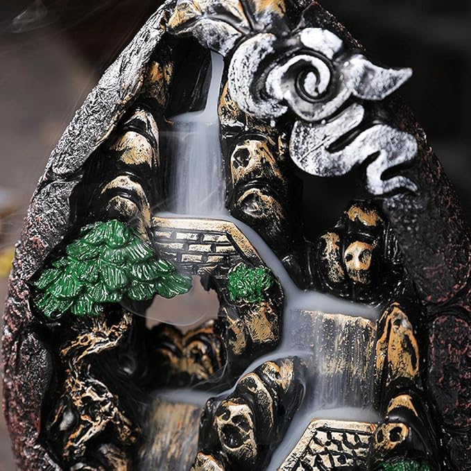 Backflow Incense Holder Resin Mountain Incense Burner Fountain Waterfall Incense Holders Home Decor with 120 Pcs Backflow Incense Cones 30 Pcs Incense Sticks (Waterfall) - Bloomnest