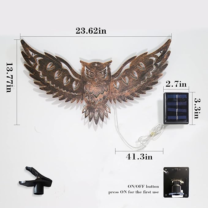 Solar Outdoor Wall Decor Lights Owl Hanging Wall Light Outdoor Metal Solar Garden Lights Porch Patio Yard Decorative Large 23.62inch Warm White - Bloomnest
