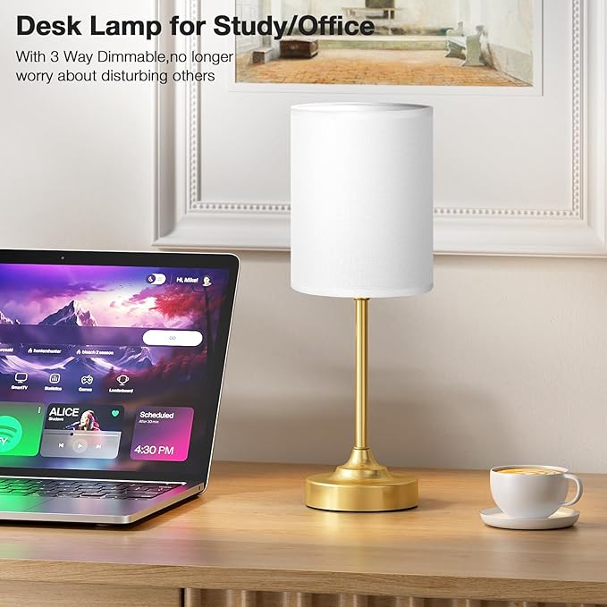 Touch Bedside Table Lamps for Bedroom - 3 Way Dimmable Gold Nightstand Lamp, Small Desk Lamp for Office, Living Room, Dorm Room, Reading - Bloomnest