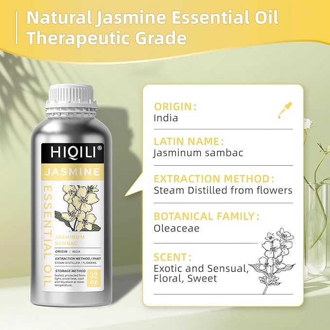 HIQILI Jasmine Essential Oil, Pure & Natural Jasmine Oil for Diffuser, Perfume, Shampoo, Aromatherapy-32 Fl Oz/1000 ML - Bloomnest
