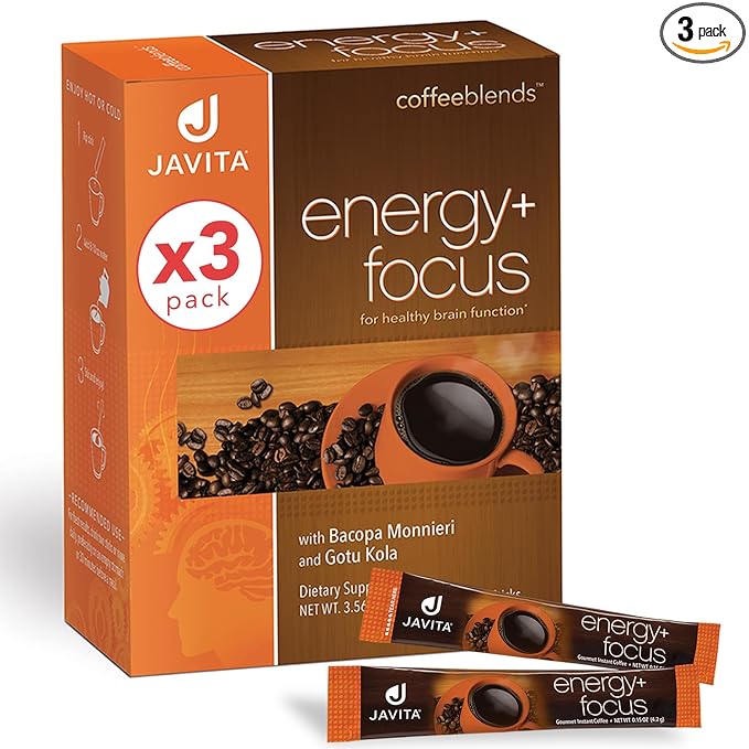 Javita Energy + Focus Instant Coffee Packets, 100% South American Arabica & Robusta Blend, plus Herbs for Clarity, Energy, & Focus, Keto, Dieters Drink, 3 boxes of 24 (4.2g) sticks - Bloomnest
