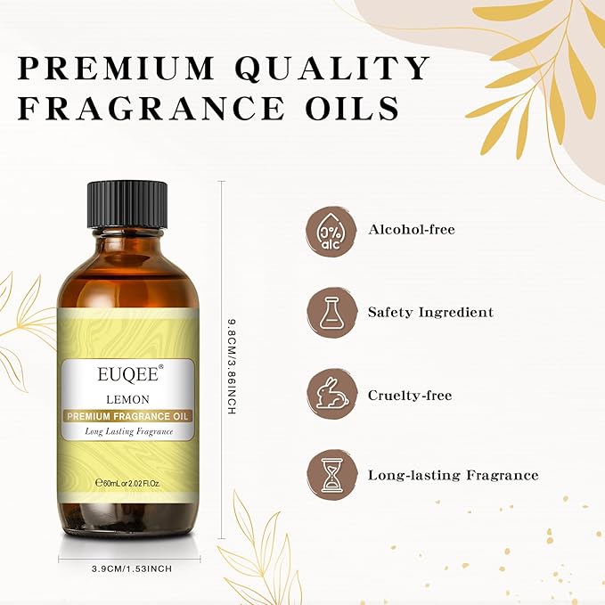 EUQEE Lemon Fragrance Oi Premium Essential Oil with Glass Dropper for Diffuser, DIY Bath Bombs, Candle Making - 2.02 Fl oz/ 60ML - Bloomnest