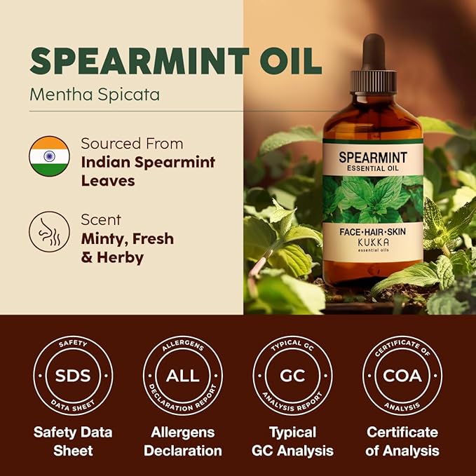 KUKKA Spearmint Essential Oils - 4 Fl Oz - for Hair, Skin, Diffuser, Aromatherapy & DIY Soap Making Scent - Bloomnest
