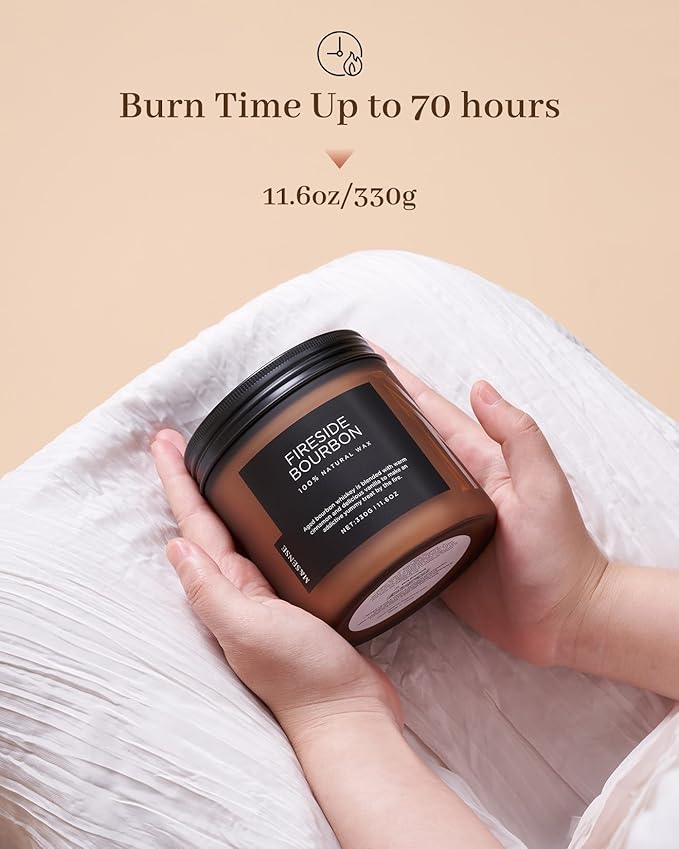 M&SENSE Fireside Bourbon Jar Candle, 11.6oz Clean Soy Wax Up to 70 Hours Burn Time Smoky Scent 2 Wick Cotton Fall Campfire Scented Candle for Home Decor Housewarming Gifts for Bathroom Office - Bloomnest