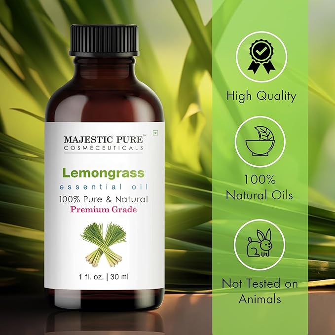 Majestic Pure Lemongrass Essential Oil with Glass Dropper - 1 Fl Oz - 100% Pure and Natural Lemongrass Oil - Premium Grade Essential Oils for Diffuser, Aromatherapy, Soap and Candle Making - Bloomnest