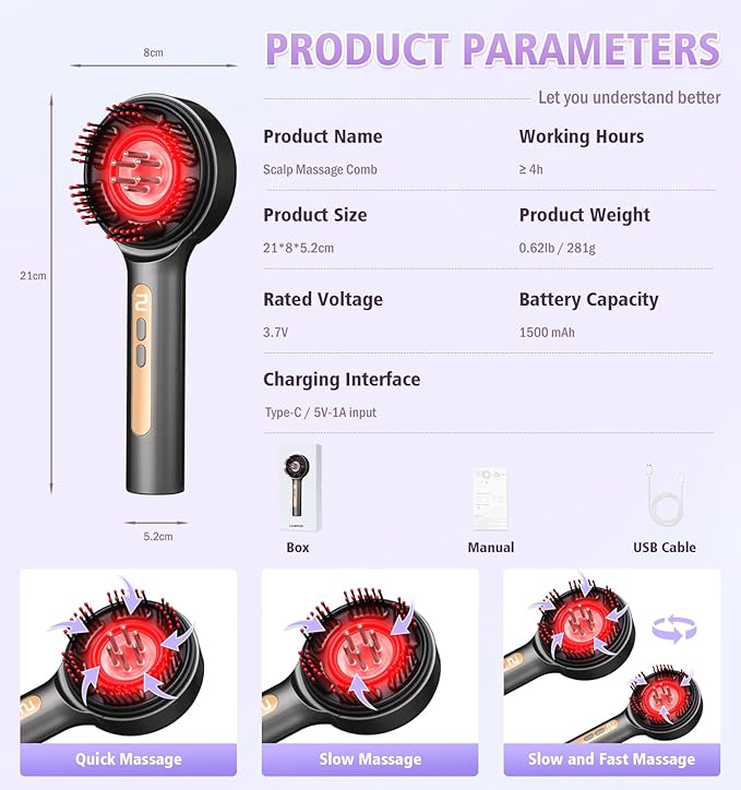 Electric Scalp Massager, 3-in-1 Hair Oil Applicator & Cordless Electric Head Massager, IPX7 Waterproof, Portable Scalp Brush for Home & Travel, Grey Bloomnest