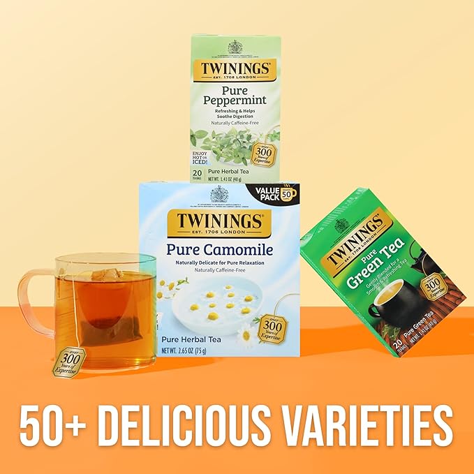 Twinings Pure Peppermint Herbal Tea Individually Wrapped Bags, 20 Count (Pack of 1), Fresh Minty Flavour, Naturally Caffeine-Free, Enjoy Hot or Iced, 20 Teabags - Bloomnest