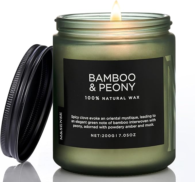 M&SENSE Bamboo Peony Spring Jar Candles for Home Scented Natural Organic Soy Candle Gifts for Women, 7.05oz 50 Hour Hours Burn Fresh Smelling Aromatherapy Gifts for Stress Relief - Bloomnest
